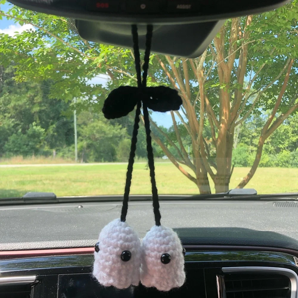 Crochet Ghost Car Hanger Halloween Hanging Accessory